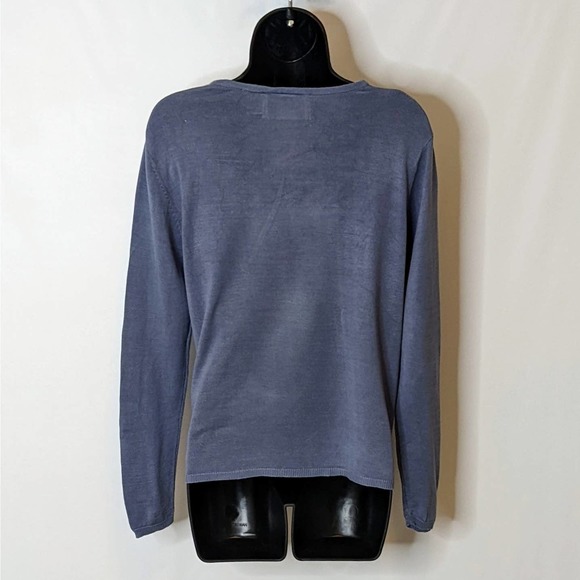 SILK LORE Dusty Blue Lightweight Ribbon Embroidered Silk Cardigan Size Small - Picture 3 of 6